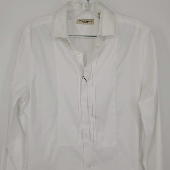 Burberry Men's Unisex Pintuck Bib Button Down Dress Shirt in White Neck 15 NEW - Picture 6 of 10